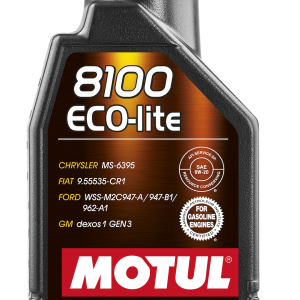 Motul USA Oil, 8100 Eco-Lite, SAE 0W-20, Synthetic, 1 Liter Bottle, Single – 108534