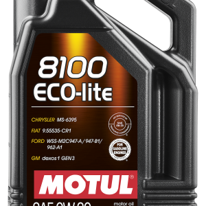 Motul USA Oil, 8100 Eco-Lite, SAE 0W-20, Synthetic, 5 Liter Jug, Single – 108536