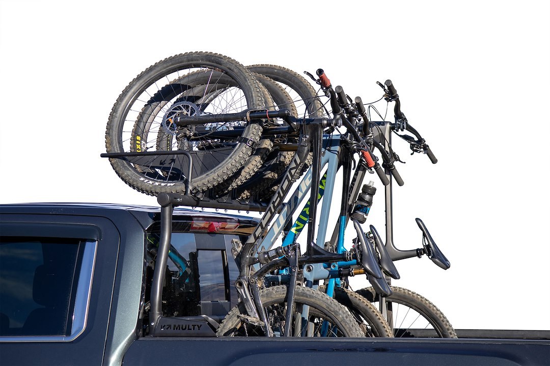 Multy Rack S Bike Rack, Pro XL, Bed Mount, Holds 2 Bikes Vertically, Cradle System with Straps, Non-Foldable, Texture Black Powder Coated – MR-2366