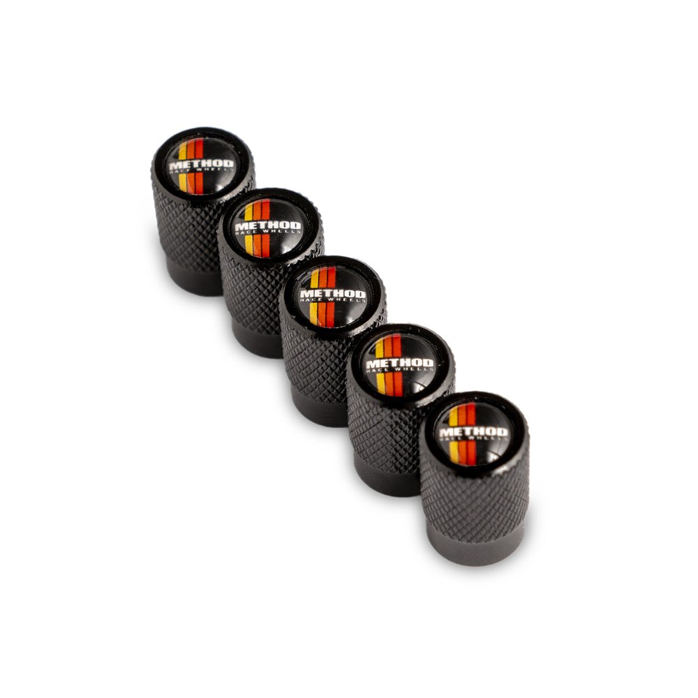 Method Race Wheels Valve Stem Cap, Flat Head with Knurling, Classic Stripes, Aluminum, Set of 5 Caps – MH-VSC6