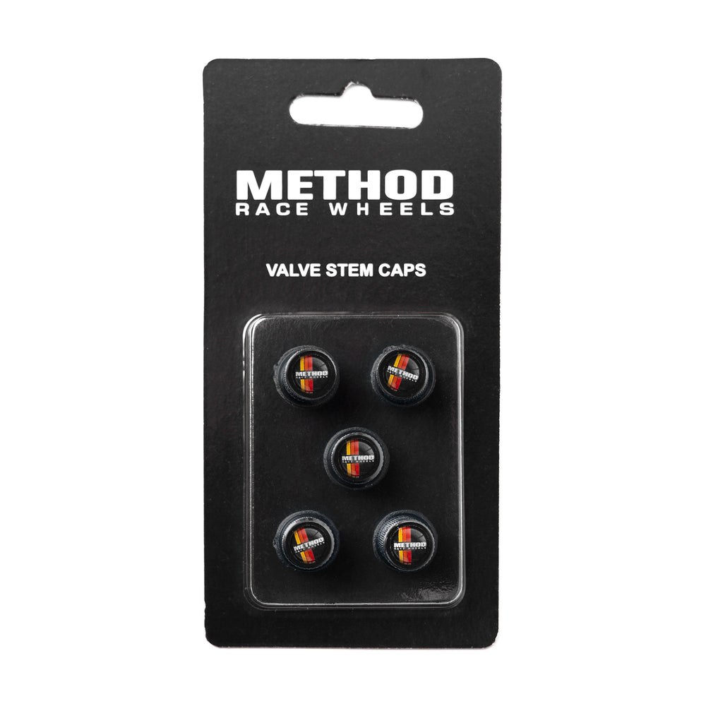 Method Race Wheels Valve Stem Cap, Flat Head with Knurling, Classic Stripes, Aluminum, Set of 5 Caps – MH-VSC6