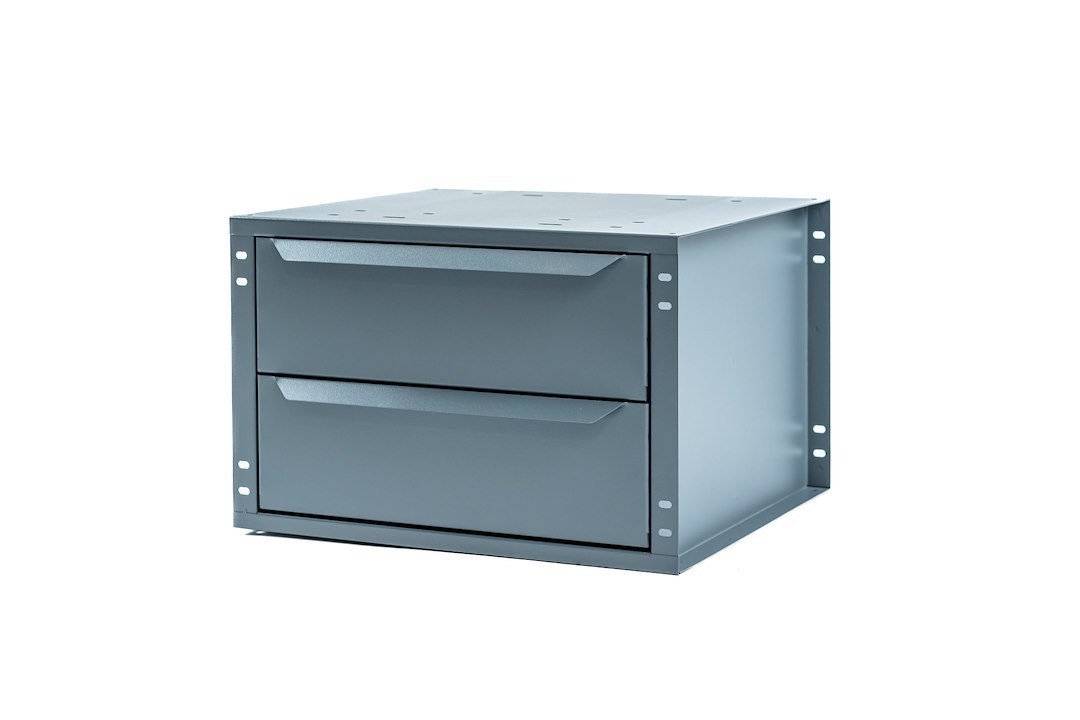 Masterack Van Storage System Cabinet, Shelf Mount, 12 Inch Height X 18-1/2 Inch Width X 16 Inch Depth, 2 Drawers, With Divided Scoop Tray – 025070KP