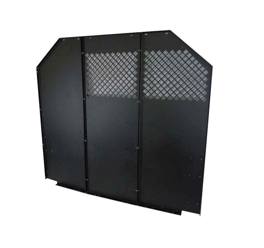 Masterack Bulkhead Divider, Full Bulkhead, Without Door, Solid Left/ Perforated Middle/ Perforated Right Window, Black, Steel – 027084KP