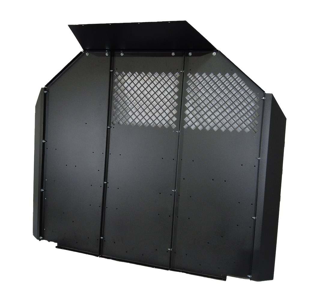 Masterack Bulkhead Divider, Full Bulkhead, Without Door, Solid Left/ Perforated Middle/ Perforated Right Window, Black, Steel – 027084KP