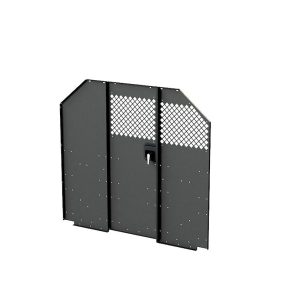 Masterack Bulkhead Divider, Full Bulkhead, With Hinged Door, Solid Left/ Hinged Middle/ Perforated Right Window, Black, Steel – 027088KP