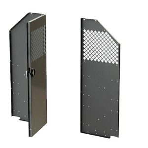 Masterack Bulkhead Divider, Full Bulkhead, With Hinged Door, Solid Left/ Hinged Middle/ Perforated Right Window, Black, Steel – 027088KP