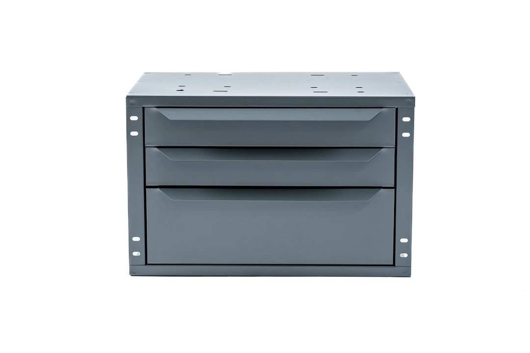 Masterack Van Storage System Cabinet, Shelf Mount, 12 Inch Height X 18-1/2 Inch Width X 12 Inch Depth, 3 Drawers, With Divided Scoop Tray – 027259KP