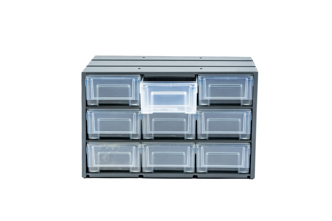 Masterack Van Storage System Cabinet, Shelf Mount, 10.9 Inch Height X 17.5 Inch Width X 11.5 Inch Depth, 9 Drawers – 02D643KP