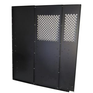 Masterack Bulkhead Divider, Full Bulkhead, Without Door, Solid Left/ Perforated Middle/ Perforated Right Window, Black, Steel – 02J177KP