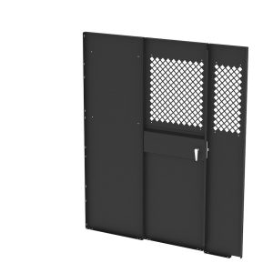Masterack Bulkhead Divider, Full Bulkhead, With Hinged Door, Solid Left/ Hinged Middle/ Perforated Right Window, Black, Steel – 02J180KP