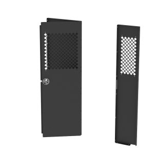 Masterack Bulkhead Divider, Full Bulkhead, With Hinged Door, Solid Left/ Hinged Middle/ Perforated Right Window, Black, Steel – 02J180KP