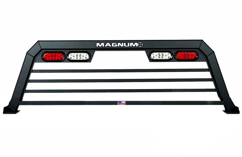Magnum Truck Headache Rack, Low Pro, Louvered, Lighted, Powder Coated, Matte Black, Aluminum, Can Be Used with Cross Bed Tool Box – 217L
