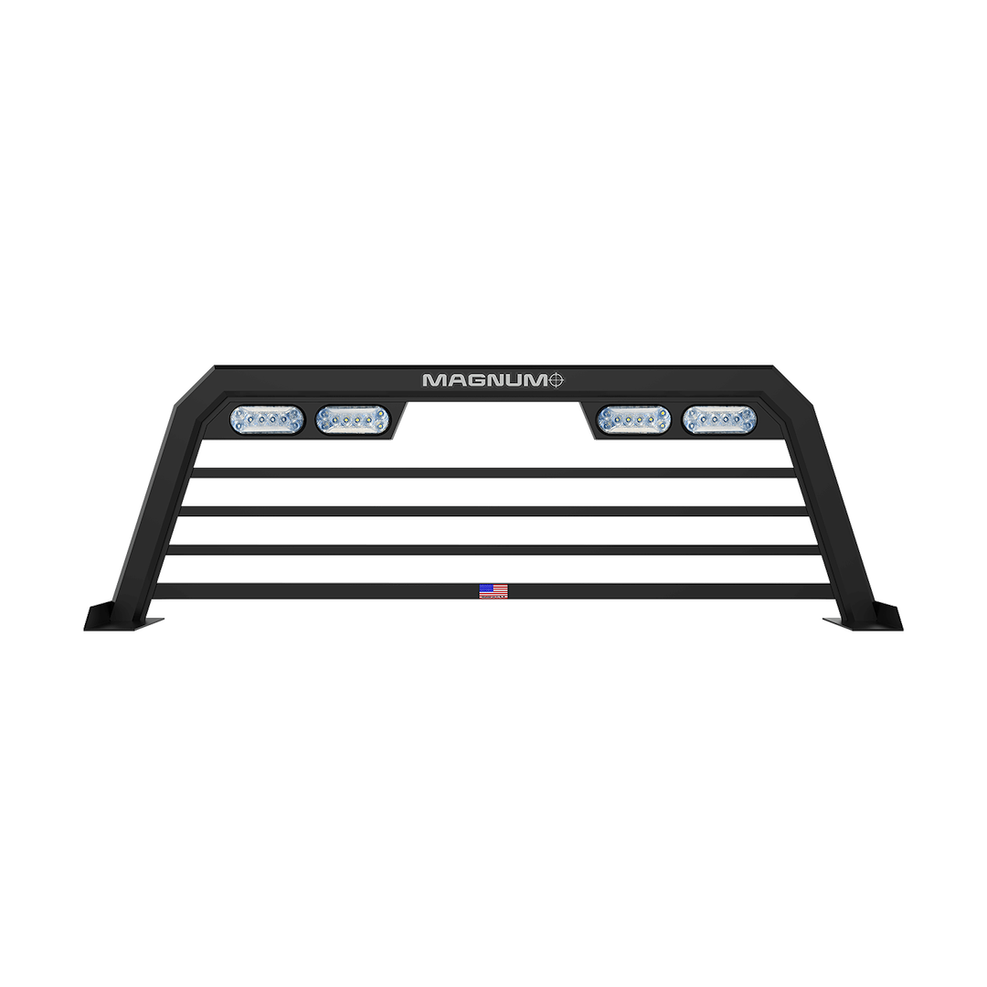 Magnum Truck Headache Rack, Low Pro, Louvered, Lighted, Powder Coated, Matte Black, Aluminum, Can Be Used with Cross Bed Tool Box – 217LPBRC2NB