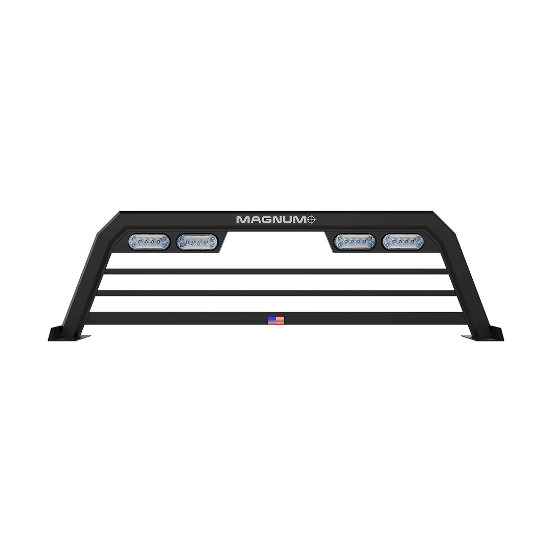 Magnum Truck Headache Rack, Low Pro, Louvered, Lighted, Powder Coated, Matte Black, Aluminum, Can Be Used with Most Tonneau Covers – 220LPBRF2NB