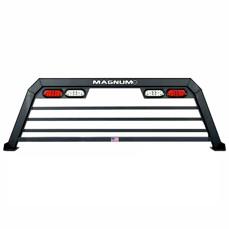 Magnum Truck Headache Rack, High Pro, Louvered, Lighted, Powder Coated, Matte Black, Aluminum, Can Be Used with Most Tonneau Covers – 223H