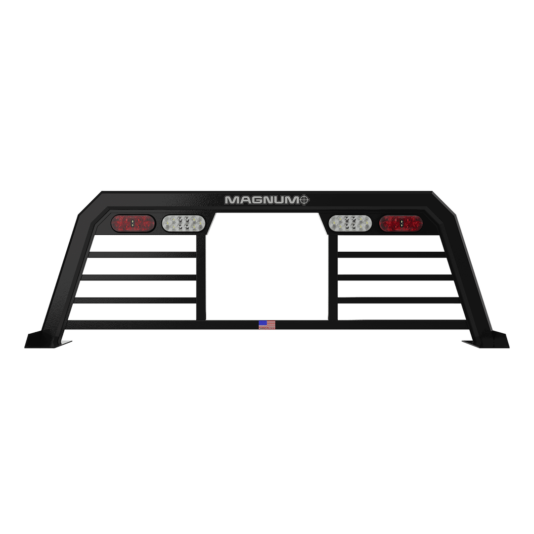 Magnum Truck Headache Rack, High Pro, Louvered, With Window Cut Out, Lighted, Powder Coated, Matte Black, Aluminum – 223HW
