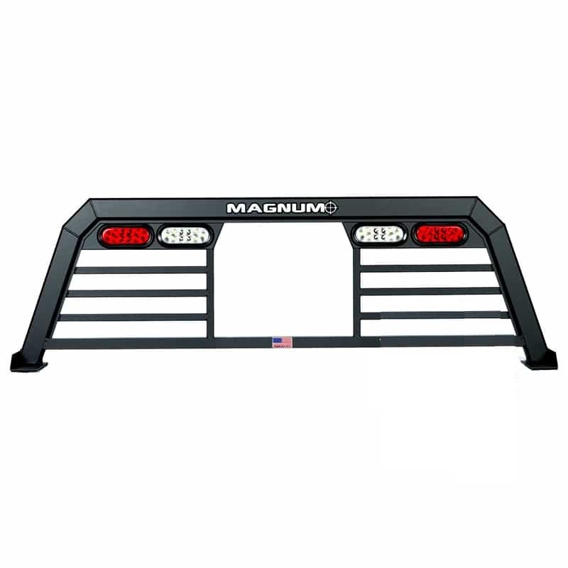 Magnum Truck Headache Rack, Low Pro, Louvered with Window Cut Out, Lighted, Powder Coated, Matte Black, Aluminum – 299LW