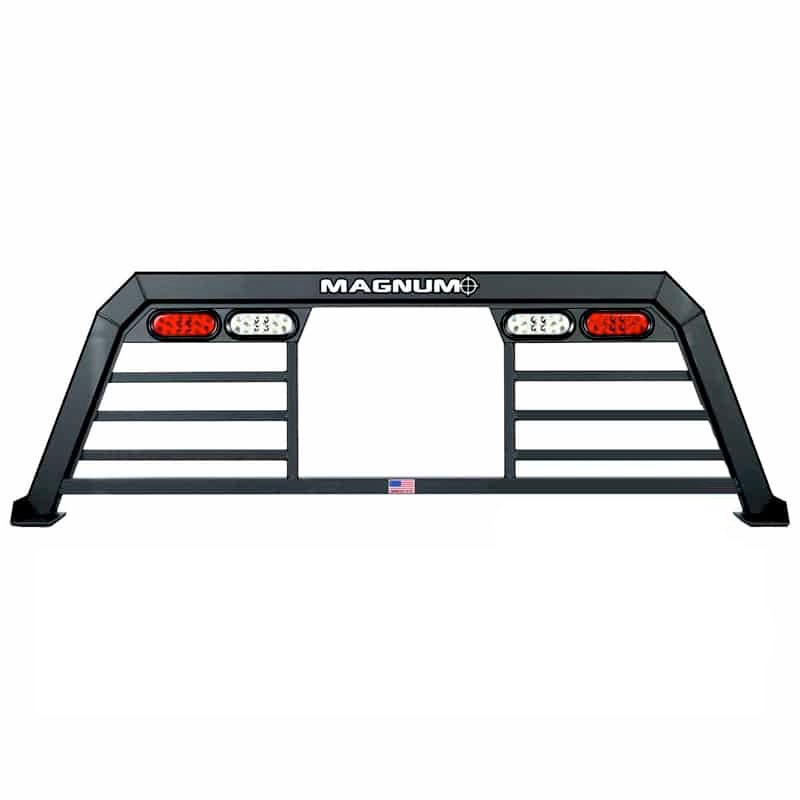 Magnum Truck Headache Rack, High Pro, Louvered with Window Cut Out, Lighted, Powder Coated, Matte Black, Aluminum – 407HW