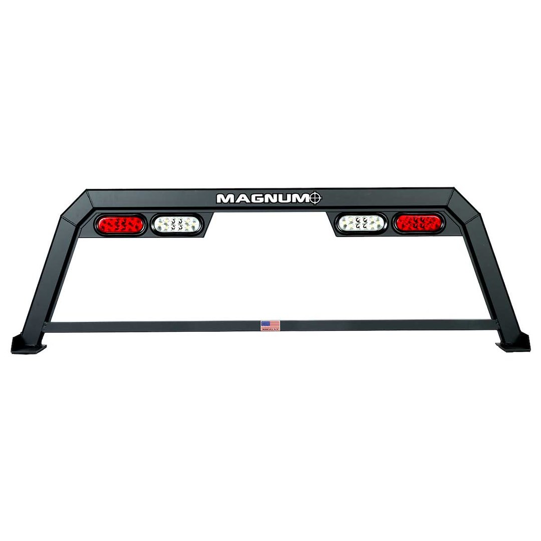 Magnum Truck Headache Rack, Low Pro Hollow Point, Frame Only, Lighted, Powder Coated, Matte Black, Aluminum – 407LHP