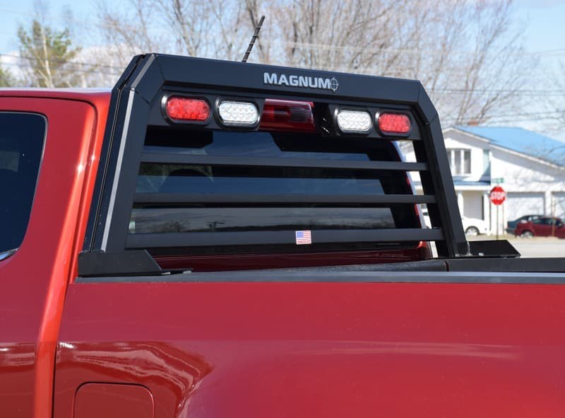 Magnum Truck Headache Rack, High Pro, Louvered, Lighted, Powder Coated, Matte Black, Aluminum, Can Be Used with Cross Bed Tool Box – 420H