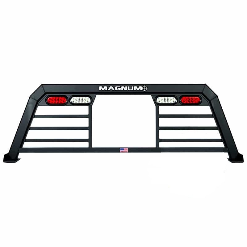 Magnum Truck Headache Rack, High Pro, Louvered with Window Cut Out, Lighted, Powder Coated, Matte Black, Aluminum – 420HW