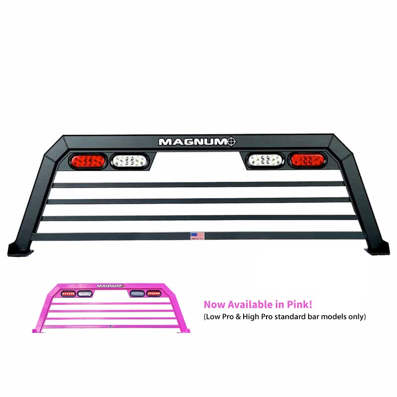 Magnum Truck Headache Rack, Low Pro, Louvered, Lighted, Powder Coated, Matte Black, Aluminum, Can Be Used with Most Tonneau Covers – 424L
