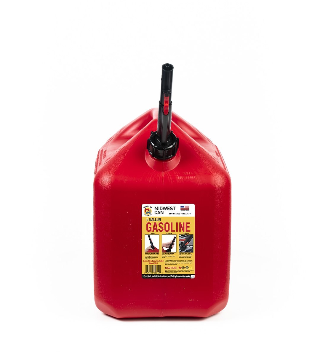 Midwest Can Liquid Storage Container, Safe-Flo, Red, 5 Gallon, Free Standing, High-Density Polyethylene, With Quick-Flow Spout and 2 Handles – 5610