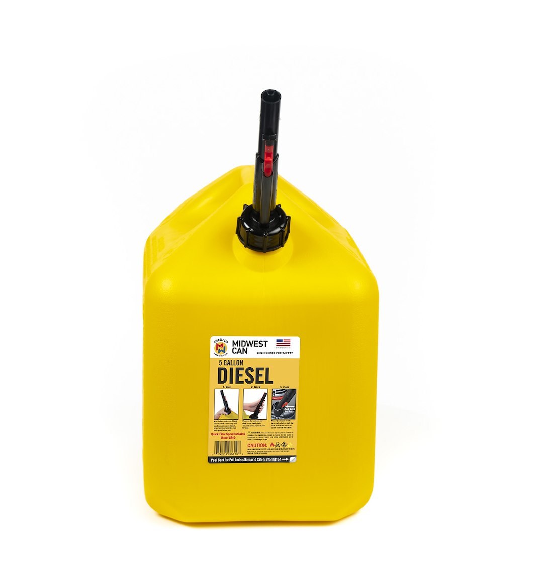Midwest Can Liquid Storage Container, Safe-Flo, Yellow, 5 Gallon, Free Standing, High-Density Polyethylene, With Quick-Flow Spout and 2 Handles – 8610