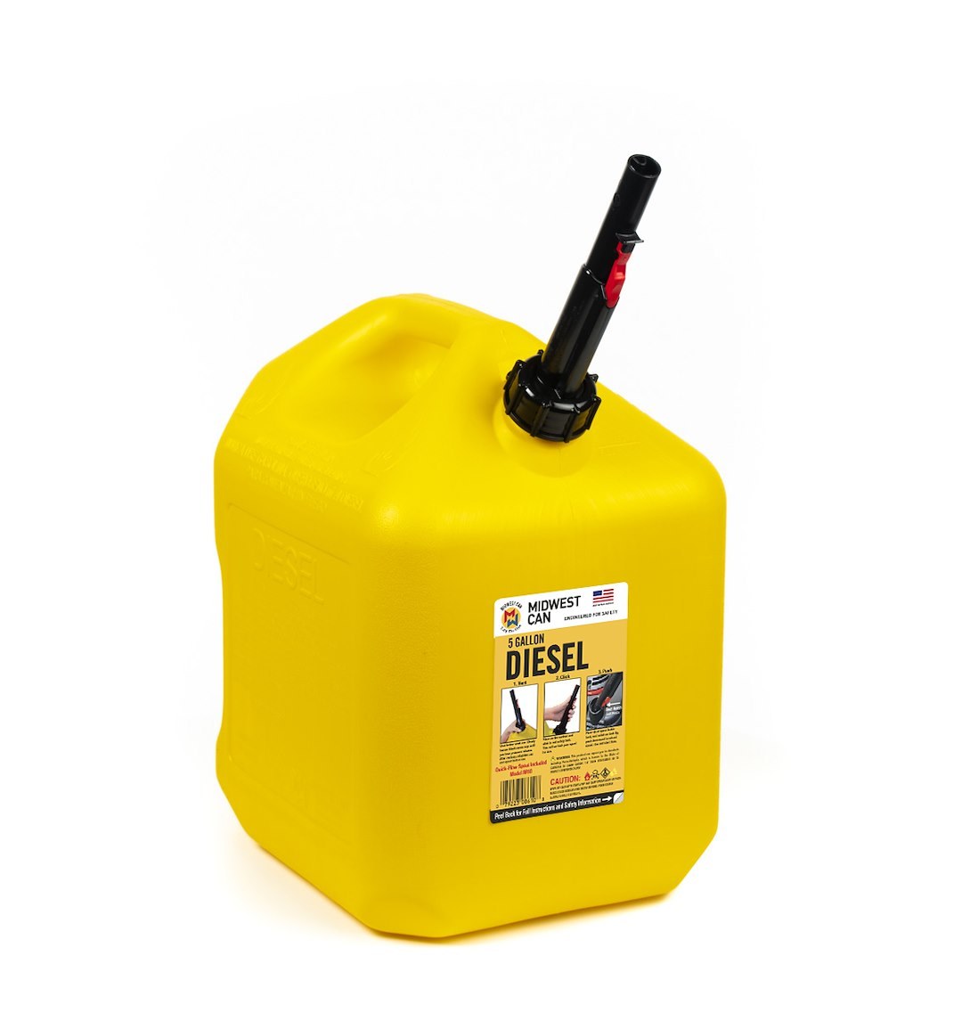 Midwest Can Liquid Storage Container, Safe-Flo, Yellow, 5 Gallon, Free Standing, High-Density Polyethylene, With Quick-Flow Spout and 2 Handles – 8610
