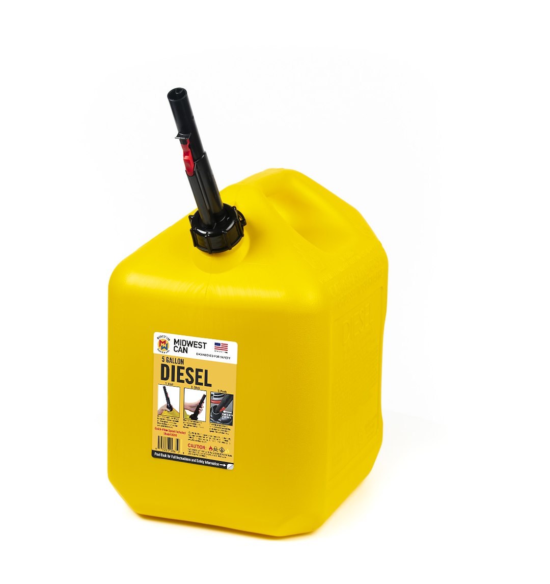 Midwest Can Liquid Storage Container, Safe-Flo, Yellow, 5 Gallon, Free Standing, High-Density Polyethylene, With Quick-Flow Spout and 2 Handles – 8610