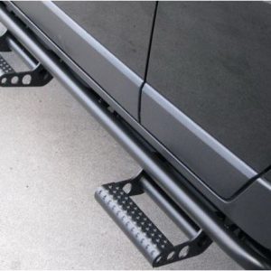 N-Fab Rocker Panel Guard, Rkr Series, Round Tube, Black Textured Powder Coat, Steel, Includes 2 Detachable Steps – F194RKRCCS4