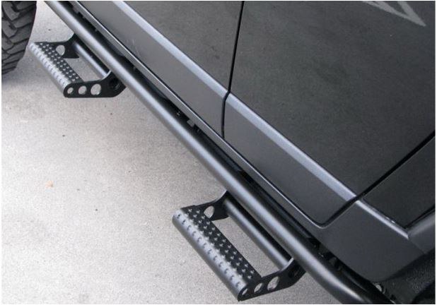 N-Fab Rocker Panel Guard, Rkr Series, Round Tube, Black Textured Powder Coat, Steel, Includes 2 Detachable Steps – F194RKRCCS4