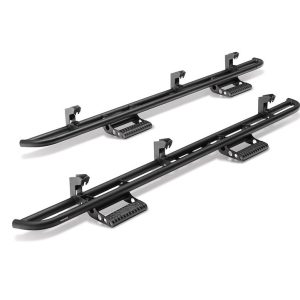 N-Fab Rocker Panel Guard, Rkr Series, Round Tube, Black Textured Powder Coat, Steel, Includes 4 Detachable Steps – T224RKRCCS4