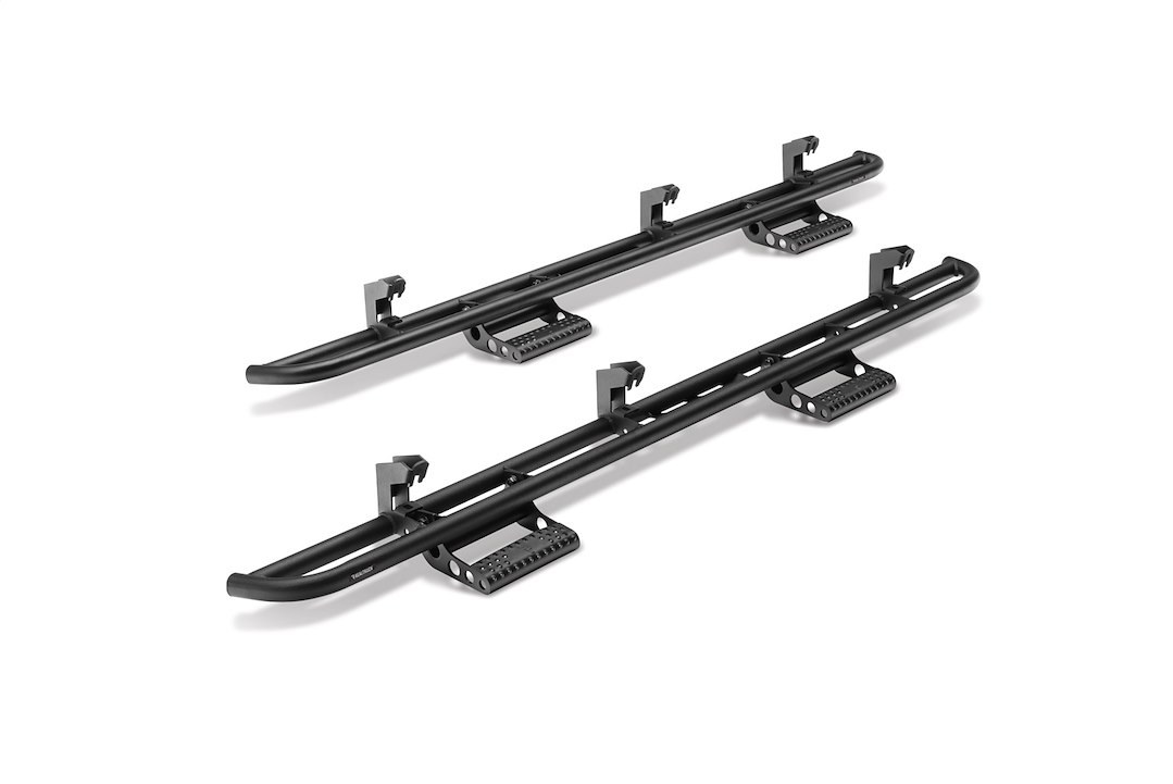 N-Fab Rocker Panel Guard, Rkr Series, Round Tube, Black Textured Powder Coat, Steel, Includes 4 Detachable Steps – T224RKRCCS4