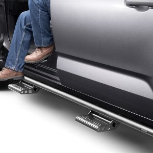 N-Fab Rocker Panel Guard, Rkr Series, Round Tube, Black Textured Powder Coat, Steel, Includes 4 Detachable Steps – T224RKRCCS4