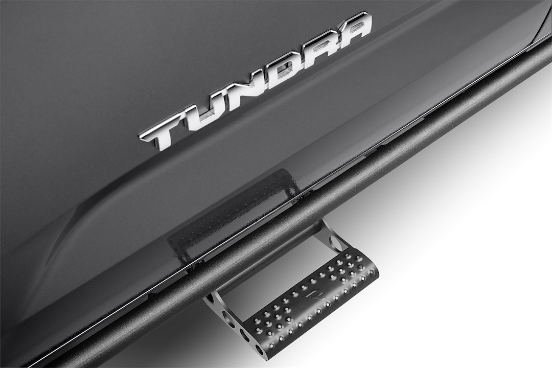 N-Fab Rocker Panel Guard, Rkr Series, Round Tube, Black Textured Powder Coat, Steel, Includes 4 Detachable Steps – T224RKRCCS4
