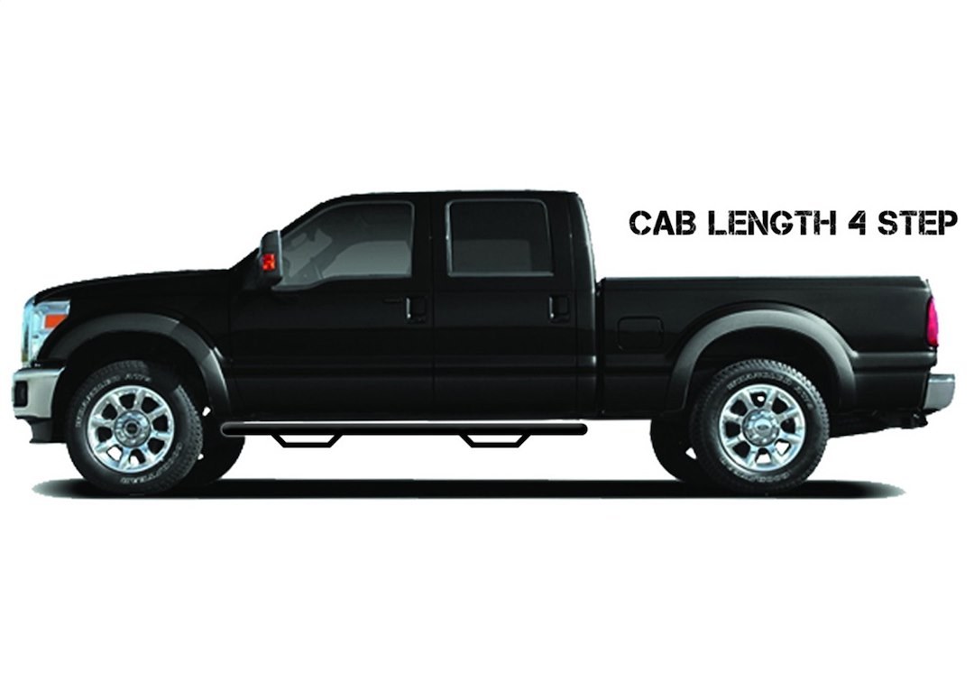 N-Fab Nerf Bar, Rs Series, With Drop Down Steps, 2 Inch Round Bent, Black Textured Powder Coated, Steel, Without End Caps – 315417722
