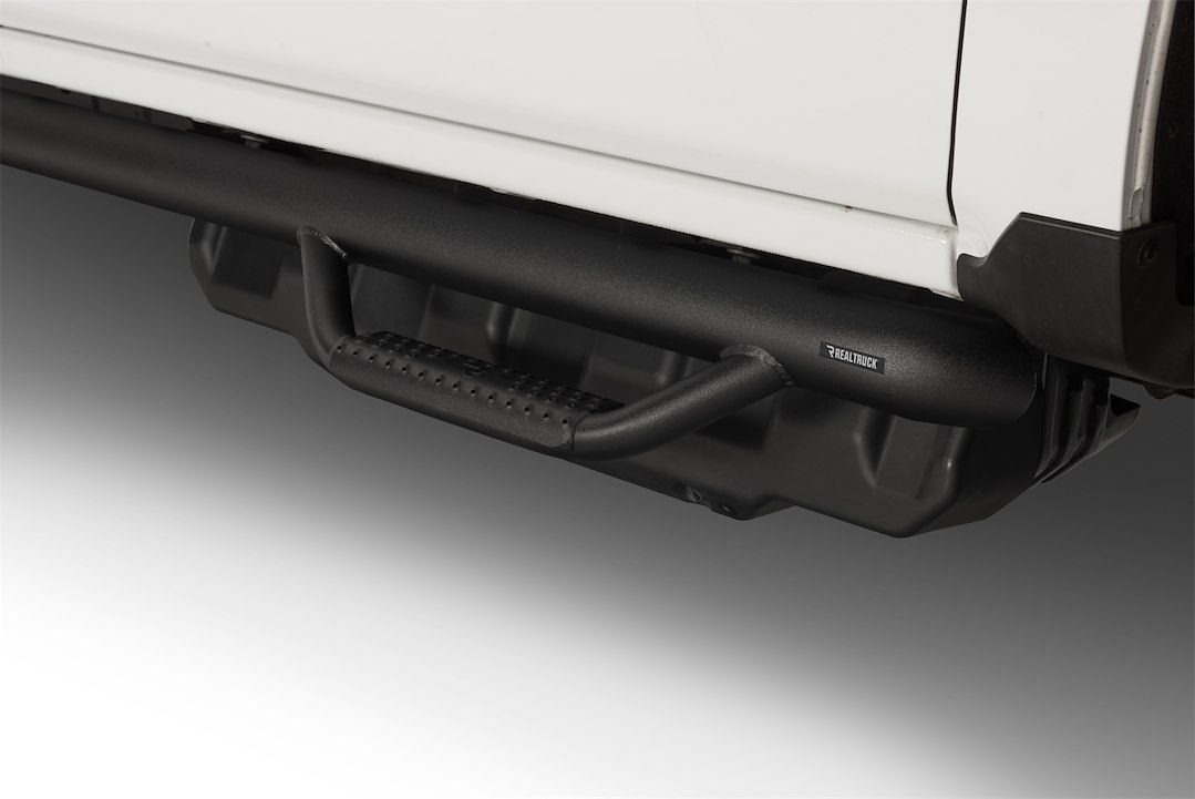 N-Fab Nerf Bar – Truck Wheel to Wheel, Bed Access, With Drop Down Steps, With Bed Step, 3 Inch Round Bent – D0289QC-6-TX