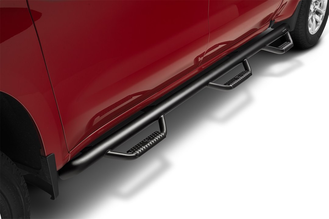N-Fab Nerf Bar – Truck Wheel to Wheel, Bed Access, With Drop Down Steps, With Bed Step, 3 Inch Round Bent – D0289QC-6-TX