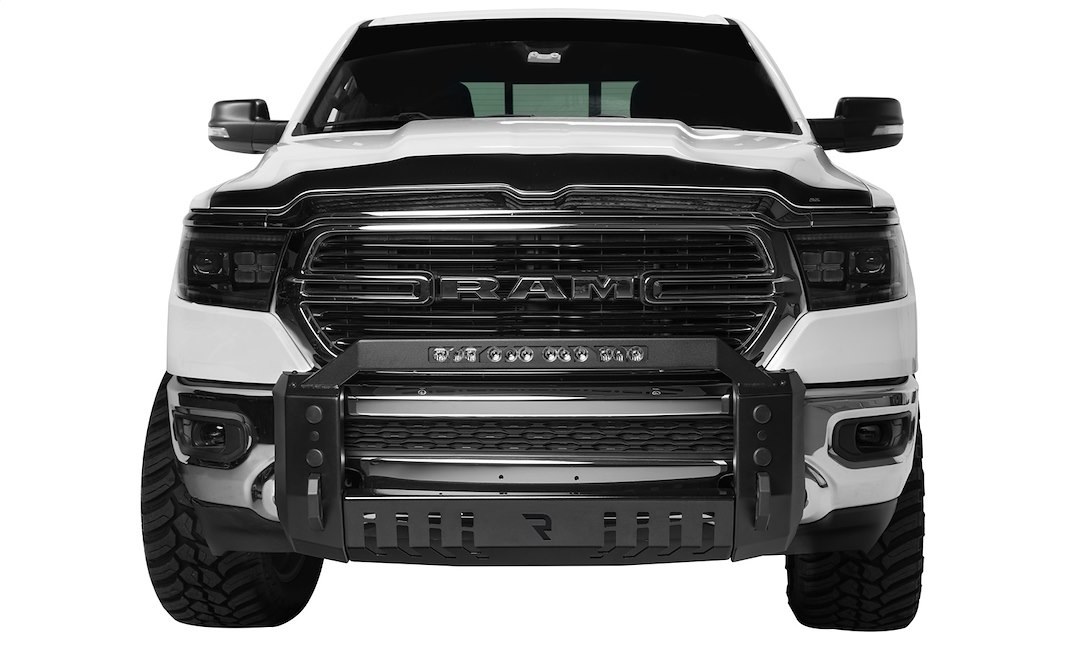 N-Fab Bull Bar, Hvm, Textured Black, Steel, With Light Mounting Tab, With Skid Plate, With Tow Hooks – D19BB01-TX
