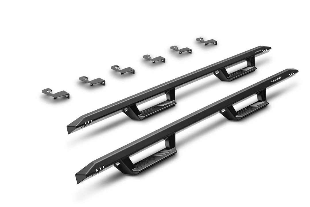N-Fab Nerf Bar, Epyx, With Drop Down Steps, Angular Style Straight, Textured Powder Coated Black, Steel, Without End Caps – EXT22CC-TX