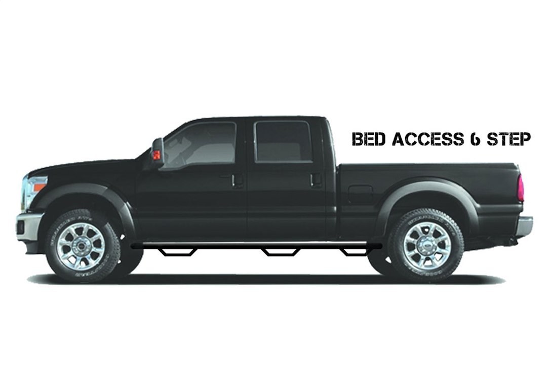 N-Fab Nerf Bar – Truck Wheel to Wheel, Bed Access, With Drop Down Steps, With Bed Step, 3 Inch Round Bent – F17105CC-6