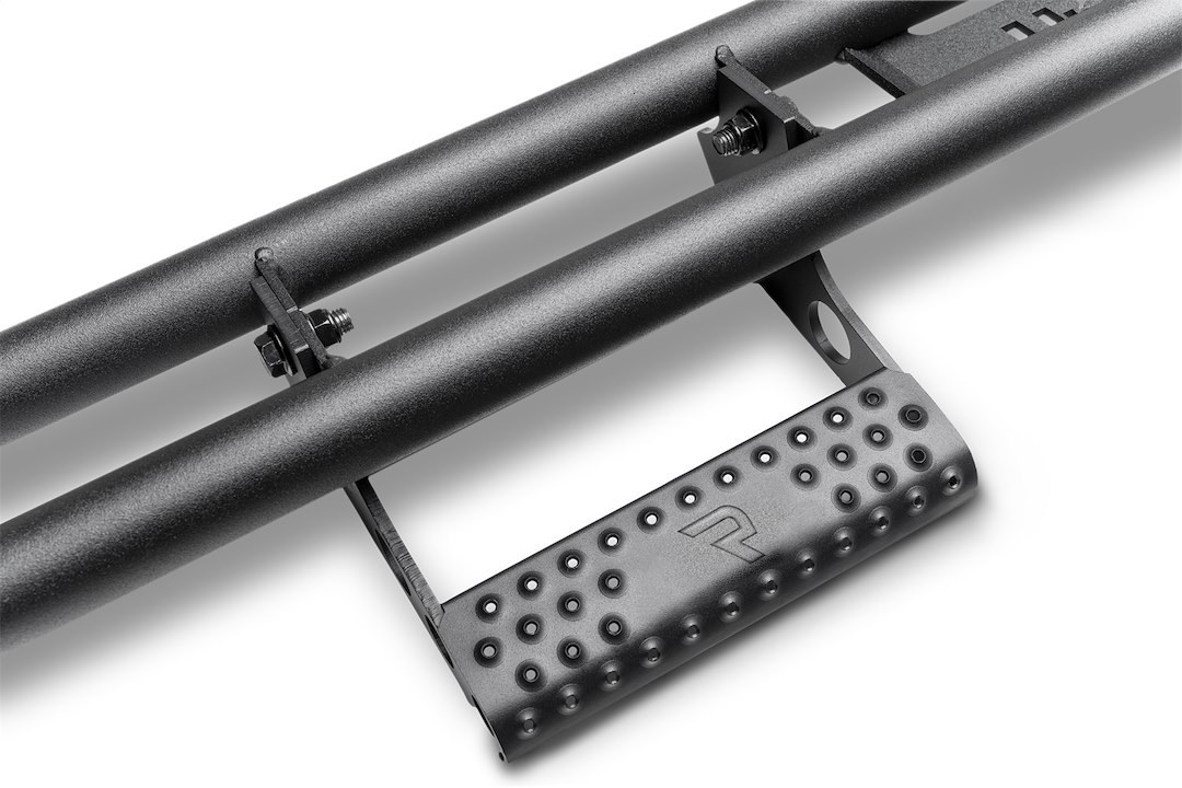 N-Fab Rocker Panel Guard, Rkr Series, Round Tube, Black Textured Powder Coat, Steel, Compatible with Detachable Steps – F212BRKRS2