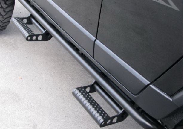 N-Fab Rocker Panel Guard, Rkr Series, Round Tube, Black Textured Powder Coat, Steel, Compatible with Detachable Steps – F214BRKRS4