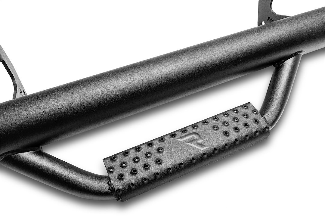 N-Fab Nerf Bar, W2W Series, With Drop Down Steps, 3 Inch Round Bent, Black Matte Textured Powder Coated Steel, Without End Caps – N0469A-TX