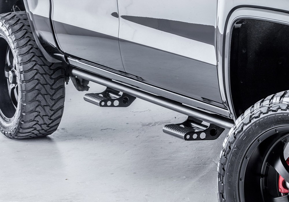 N-Fab Rocker Panel Guard, Rkr Series, Round Tube, Black Textured Powder Coat, Steel, Compatible with Detachable Steps – N224RKRCC