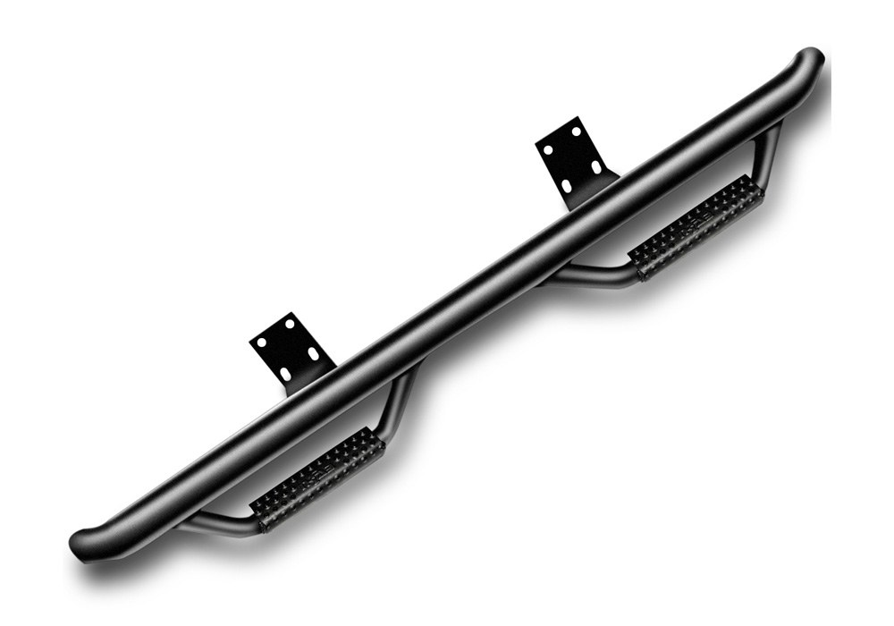 N-Fab Nerf Bar, Cab Length, With Drop Down Steps, 3 Inch Round Bent, Black Textured Matte Powder Coated, Steel, Without End Caps – N2273CC-TX