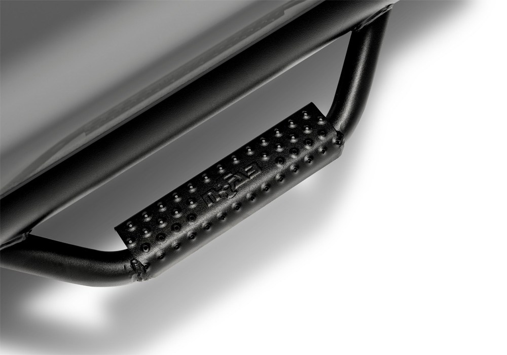 N-Fab Nerf Bar, Cab Length, With Drop Down Steps, 3 Inch Round Bent, Black Textured Matte Powder Coated, Steel, Without End Caps – N2273CC-TX