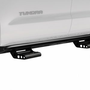 N-Fab Rocker Panel Guard, Rkr Series, Round Tube, Black Textured Powder Coat, Steel, Includes 4 Detachable Steps – N224RKRCCS4