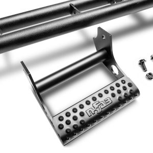 N-Fab Rocker Panel Guard, Rkr Series, Round Tube, Black Textured Powder Coat, Steel, Includes 4 Detachable Steps – N224RKRCCS4